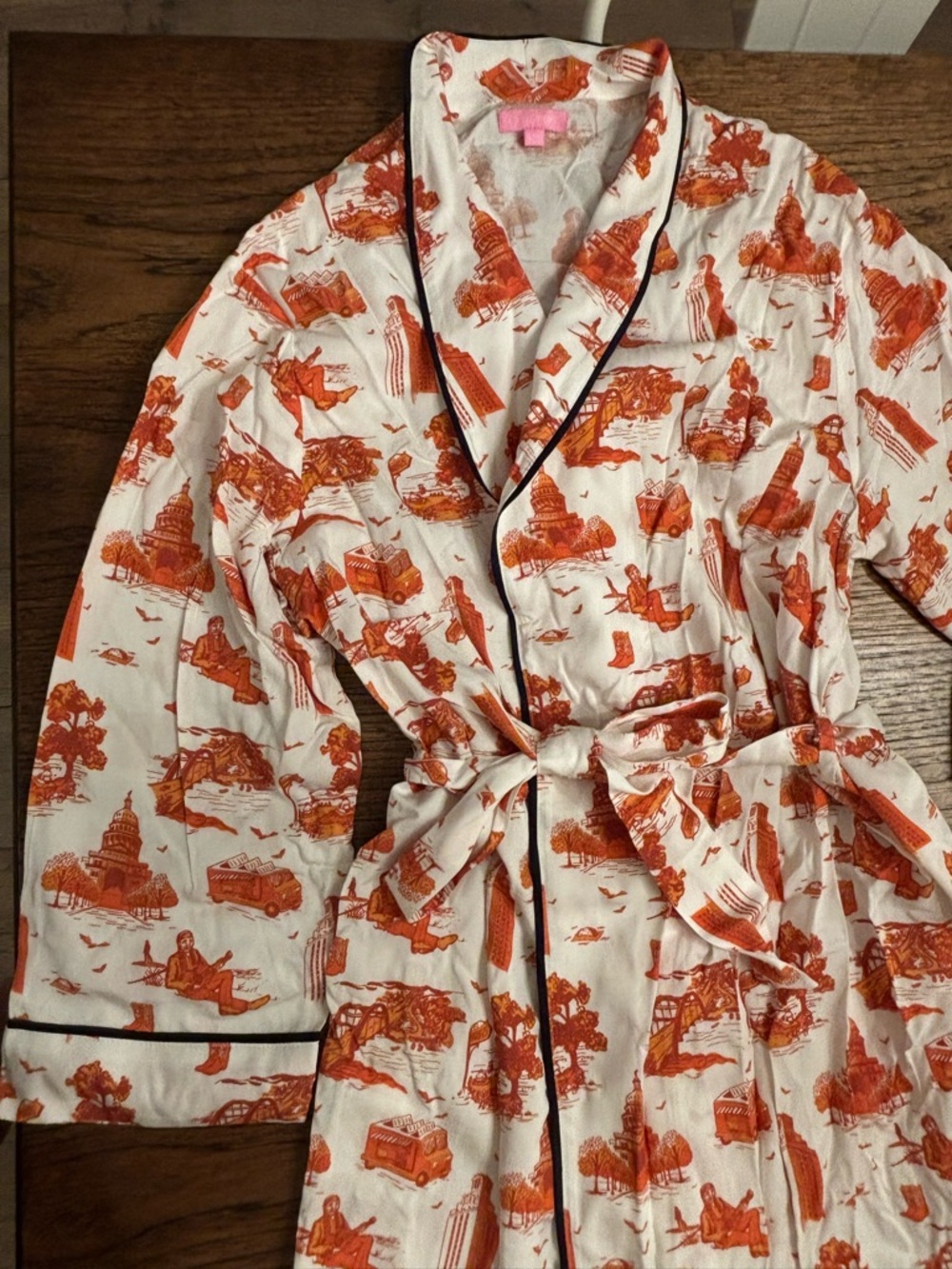 Katie Kime Austin Toile Robe NWT Cotton Modal Belted Lounge Robe Orange UT - Picture 6 of 15